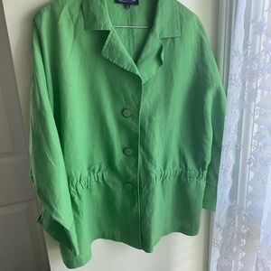 Jones New York Linen Kelly Green Blazer Jacket 3/4 Sleeve Size 2X Office Summer